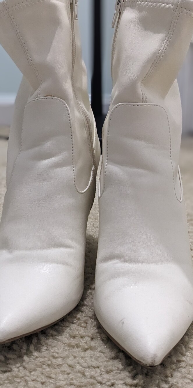 Open Edit (Nordstrom) White Faux Leather Pointed Toe Wedge Ankle Boots, Size 8
